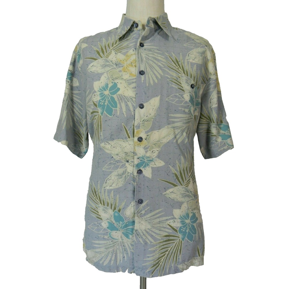 Kona Kai shirt men's large blue floral silk blend Aloha Hawaiian Camp Lounge